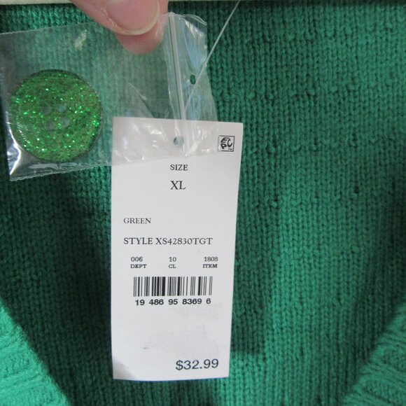 Christmas Tree Cardigan Sweater 33 Degrees Loopy Ornaments Green Size XL NWT - Picture 5 of 10